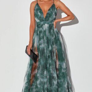 Lulus Elegant Moment Emerald Green Tie-Dye Backless Maxi Dress - XS NWT